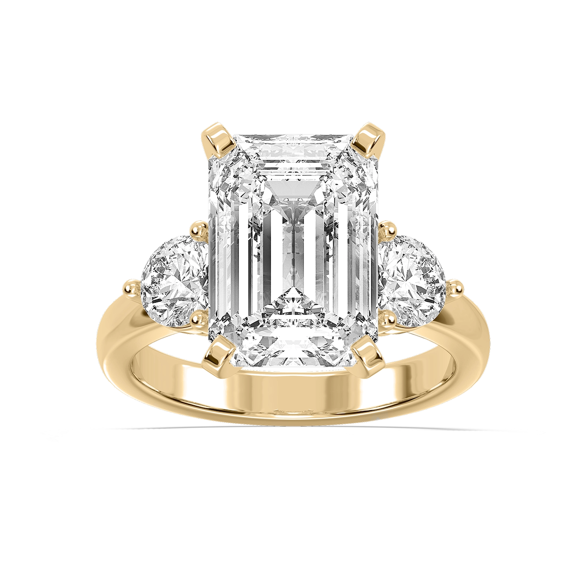 Savannah Emerald Lab Grown Diamond Round Sides Three Stone Engagement Ring
