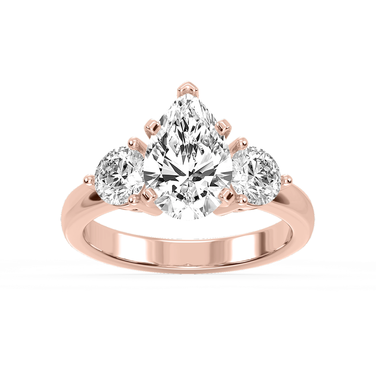 Savannah Pear Lab Grown Diamond Round Sides Three Stone Engagement Ring