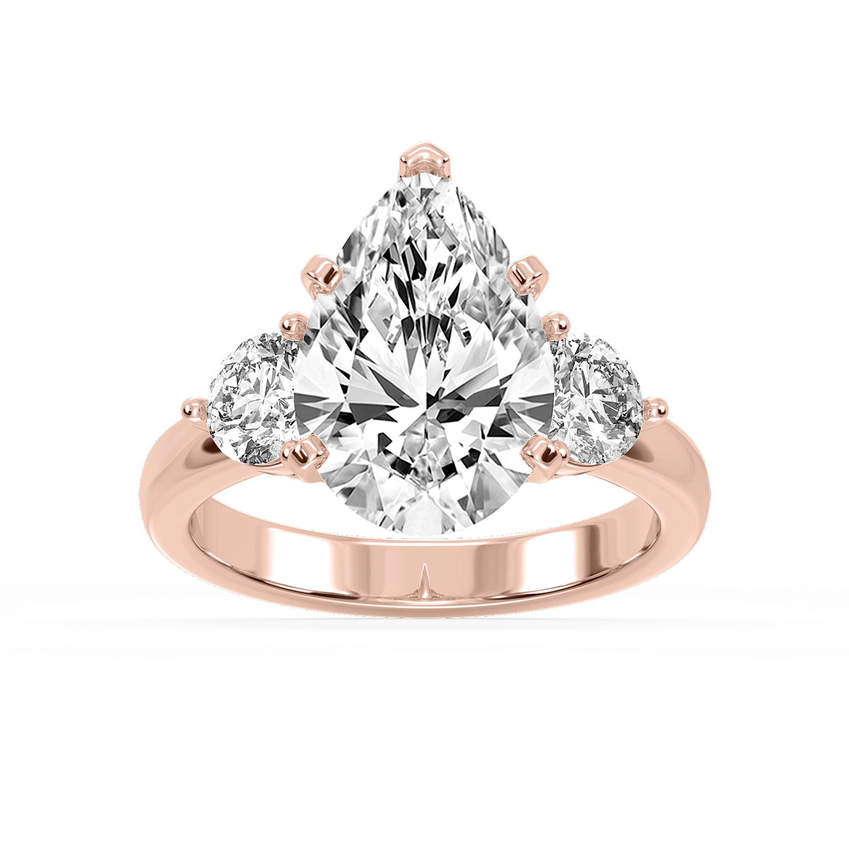 Savannah Pear Lab Grown Diamond Round Sides Three Stone Engagement Ring