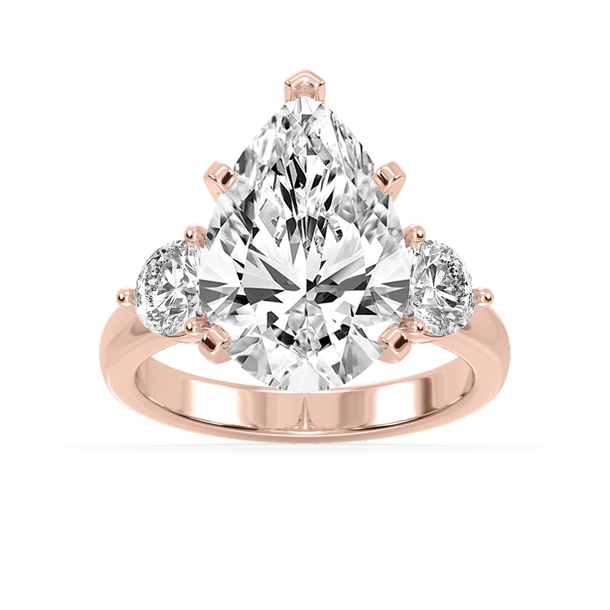 Savannah Pear Lab Grown Diamond Round Sides Three Stone Engagement Ring