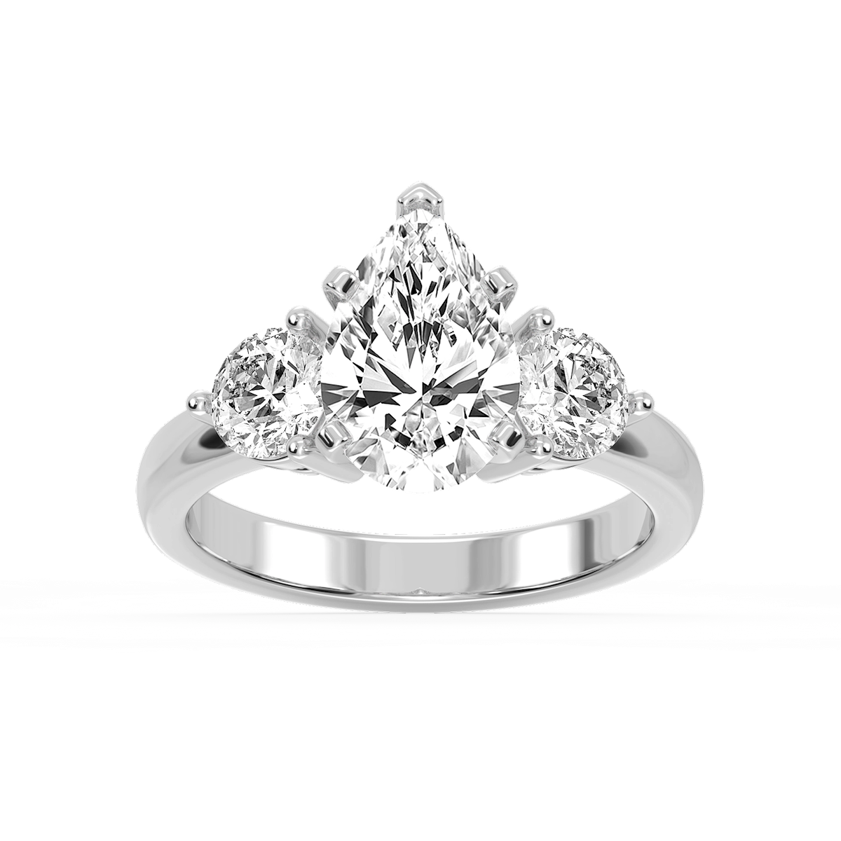 Savannah Pear Lab Grown Diamond Round Sides Three Stone Engagement Ring