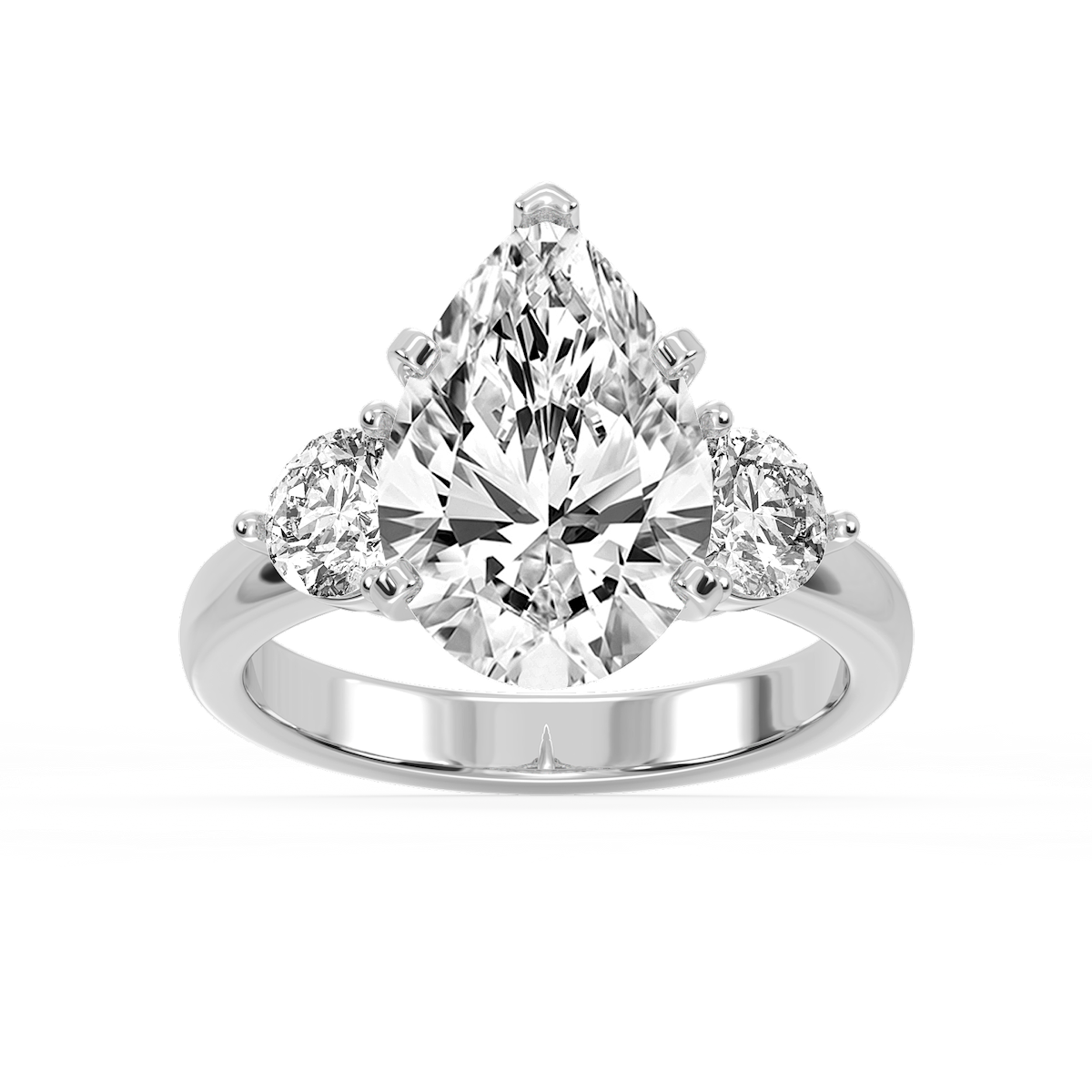 Savannah Pear Lab Grown Diamond Round Sides Three Stone Engagement Ring