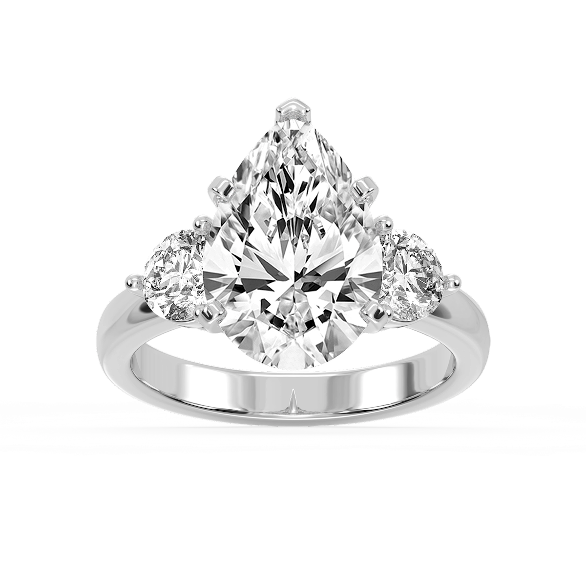 Savannah Pear Lab Grown Diamond Round Sides Three Stone Engagement Ring