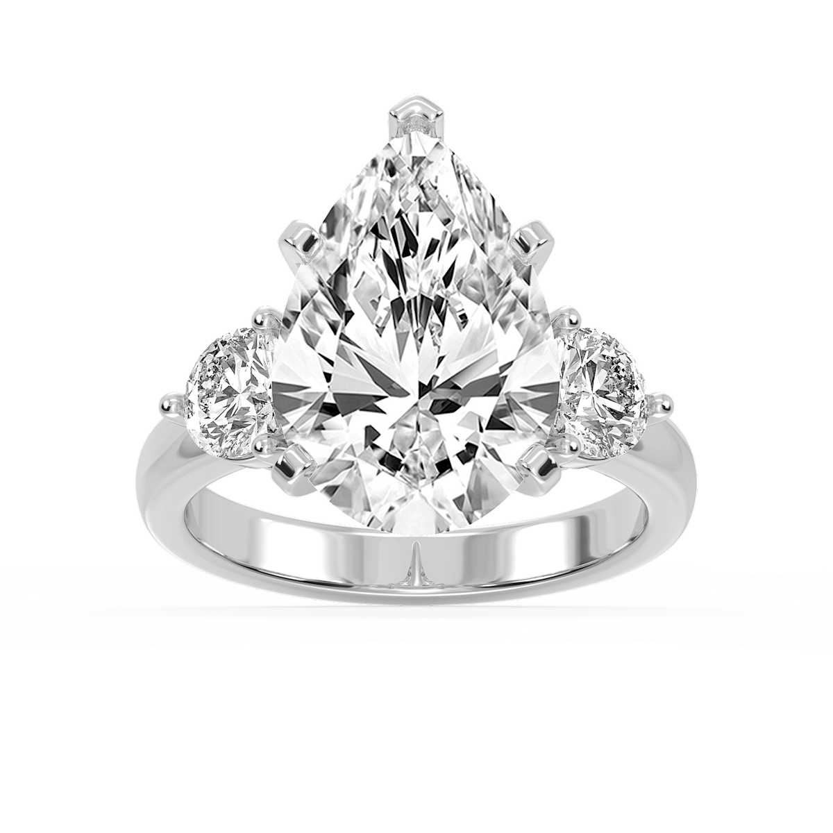 Savannah Pear Lab Grown Diamond Round Sides Three Stone Engagement Ring