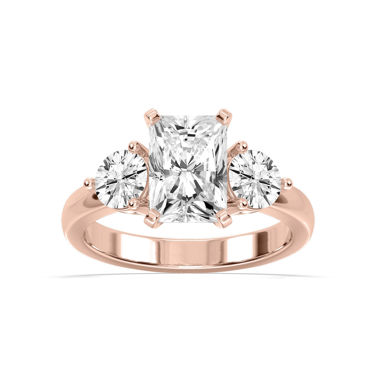 Savannah Radiant Lab Grown Diamond Round Sides Three Stone Engagement Ring