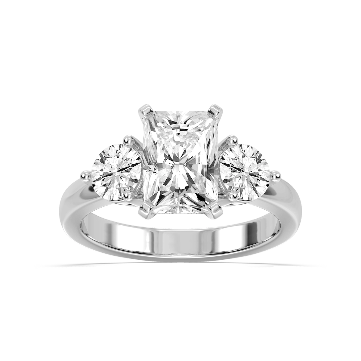 Savannah Radiant Lab Grown Diamond Round Sides Three Stone Engagement Ring