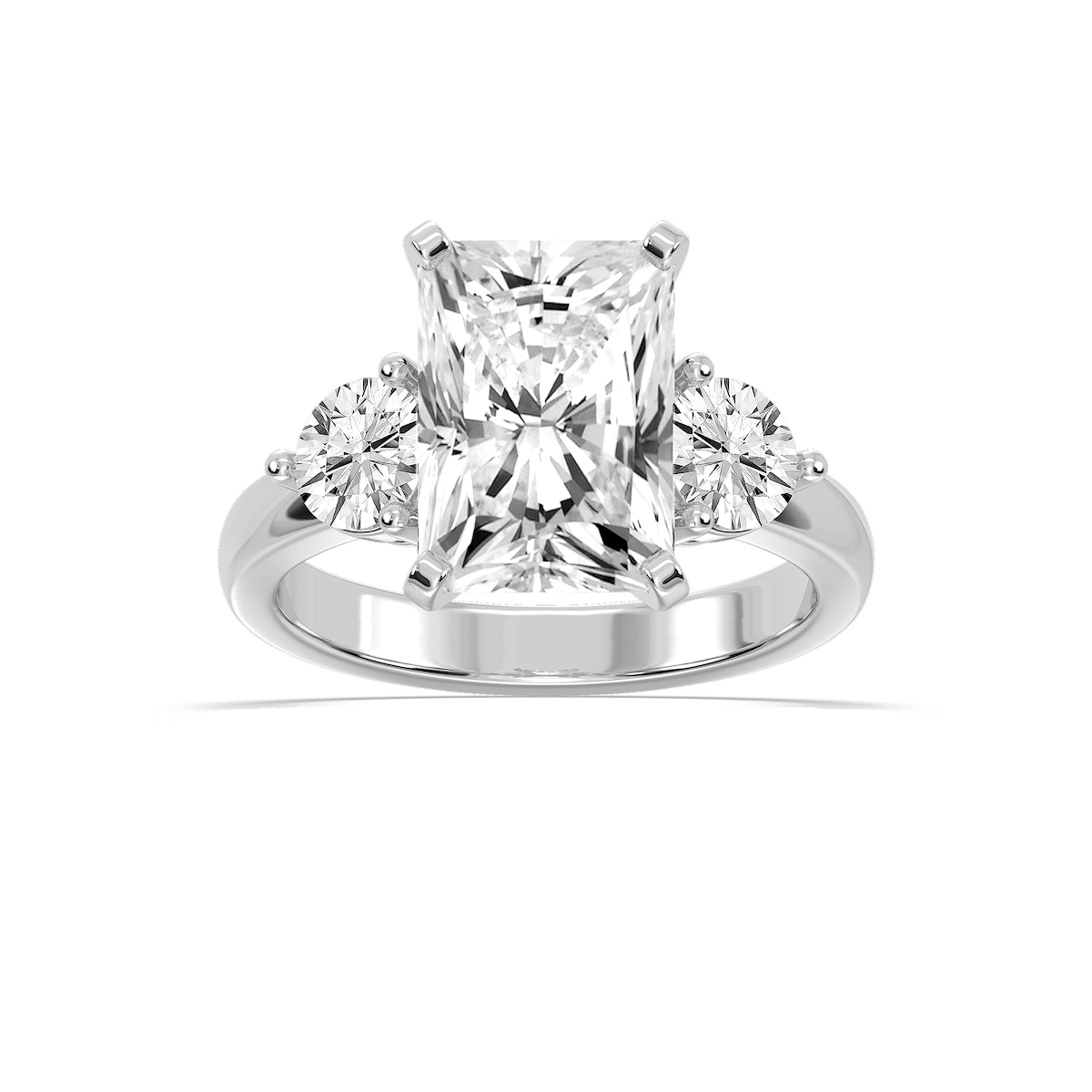 Savannah Radiant Lab Grown Diamond Round Sides Three Stone Engagement Ring