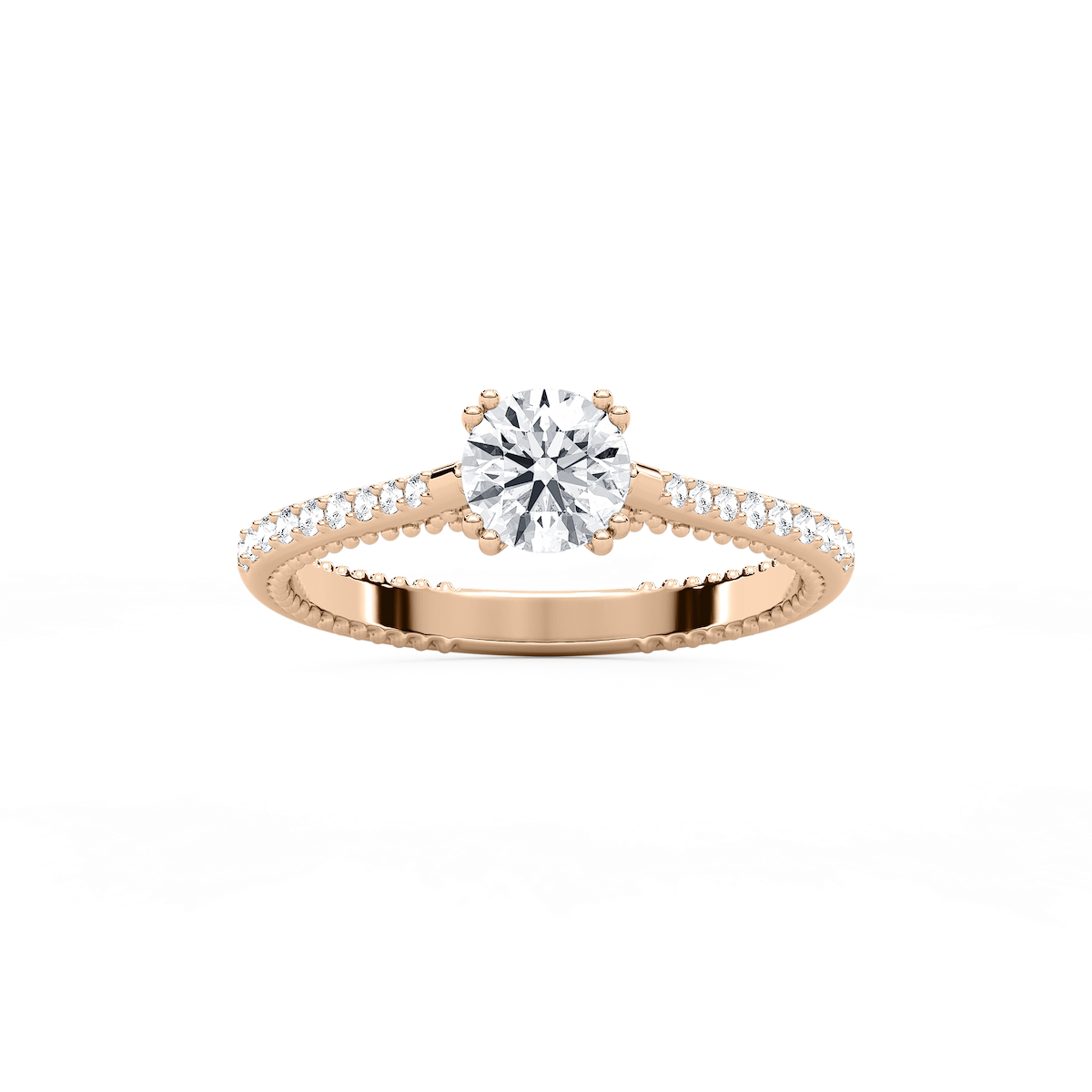 Selah 7/8 ctw Round Lab Grown Diamond Petite Textured Side Stone Engagement Ring
