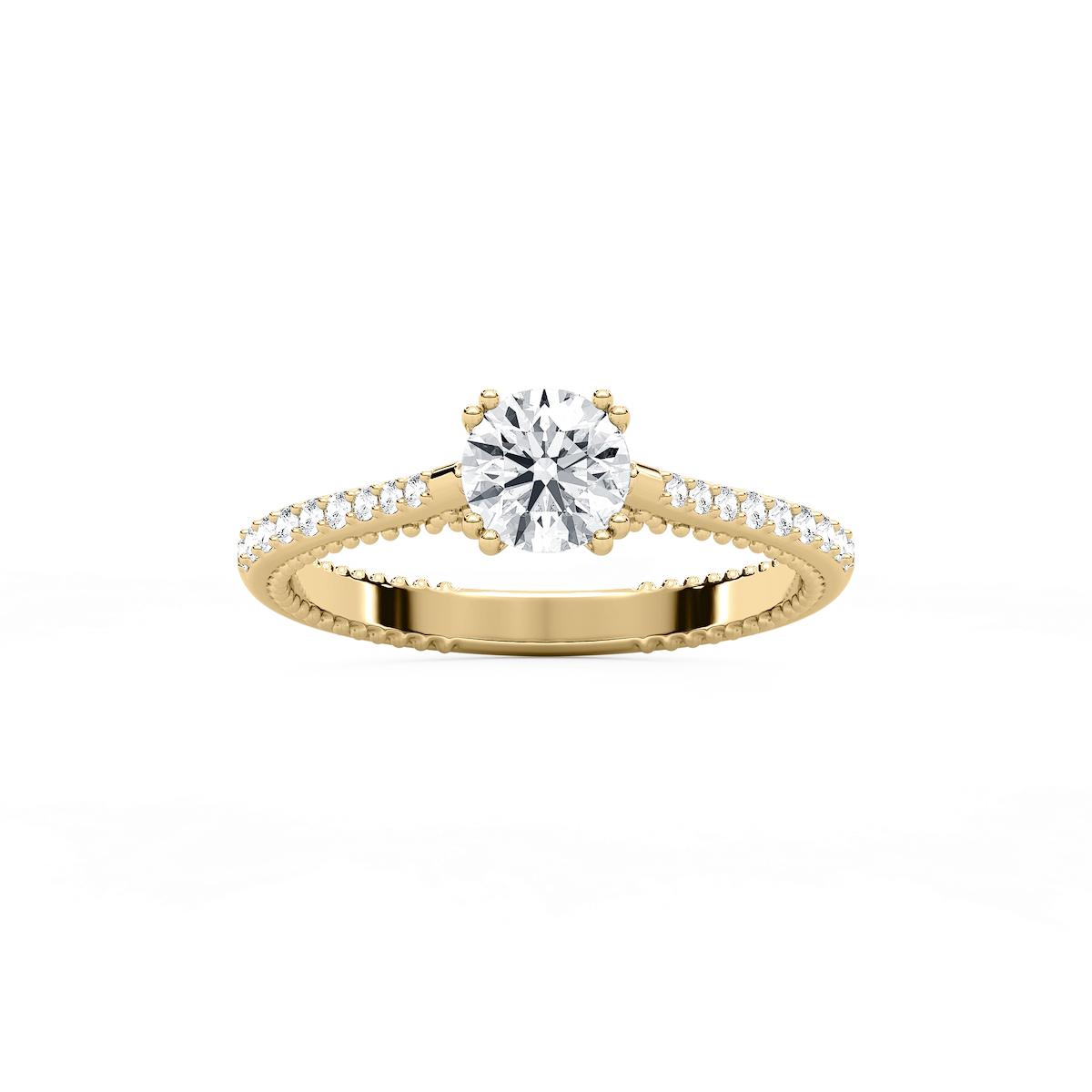 Selah 7/8 ctw Round Lab Grown Diamond Petite Textured Side Stone Engagement Ring