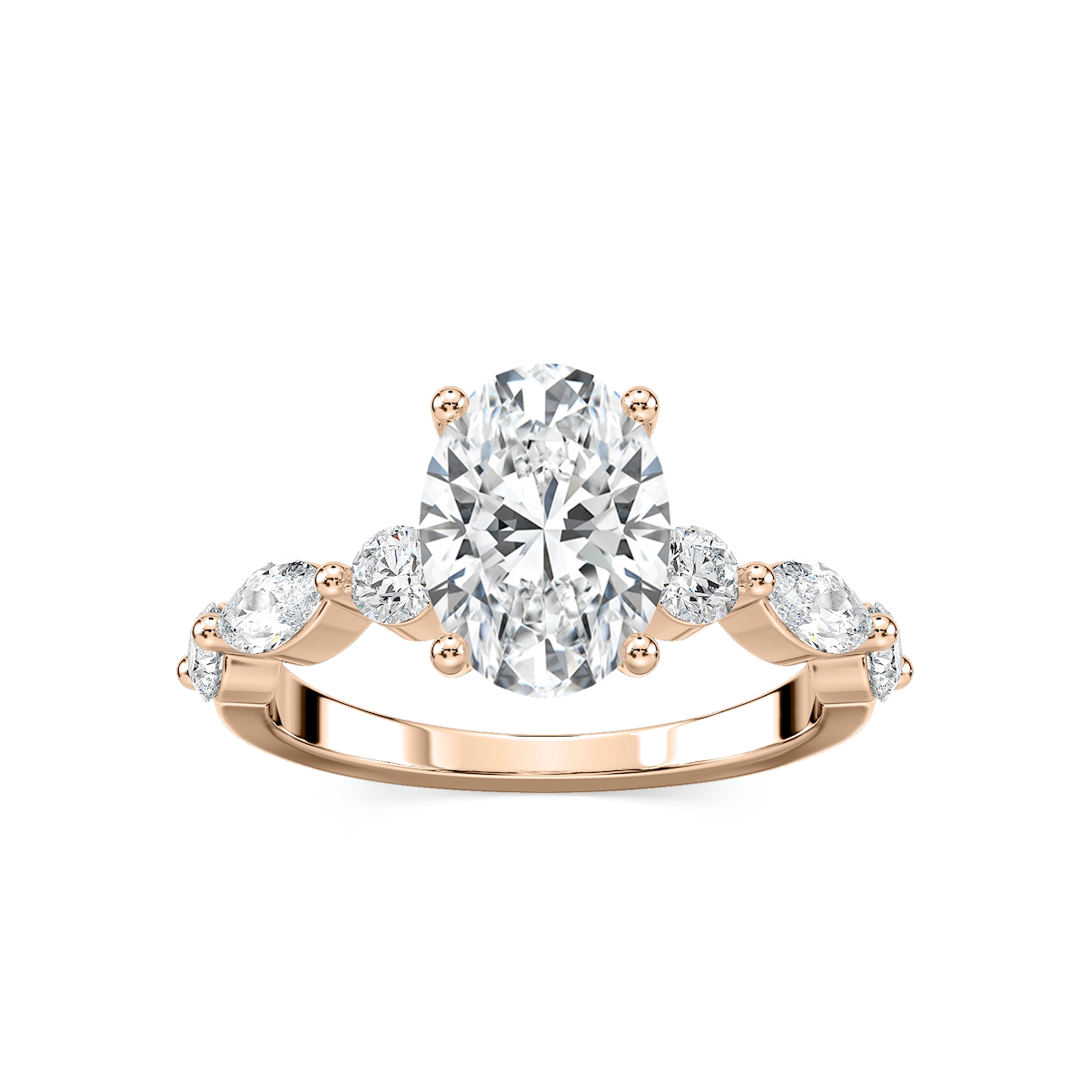 Sia Oval Lab Grown Diamond Single Shared Prong Side Stone Engagement Ring