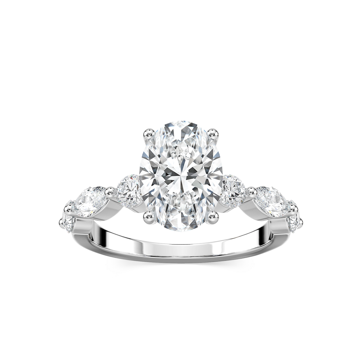 Sia Oval Lab Grown Diamond Single Shared Prong Side Stone Engagement Ring