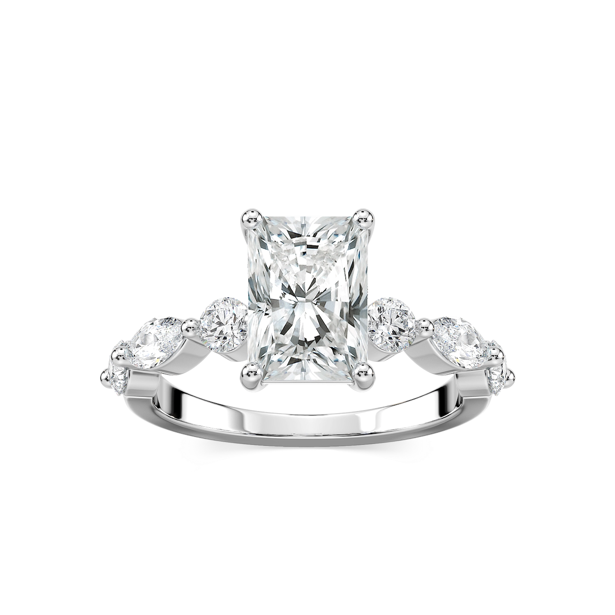 Sia Radiant Lab Grown Diamond Single Shared Prong Side Stone Engagement Ring