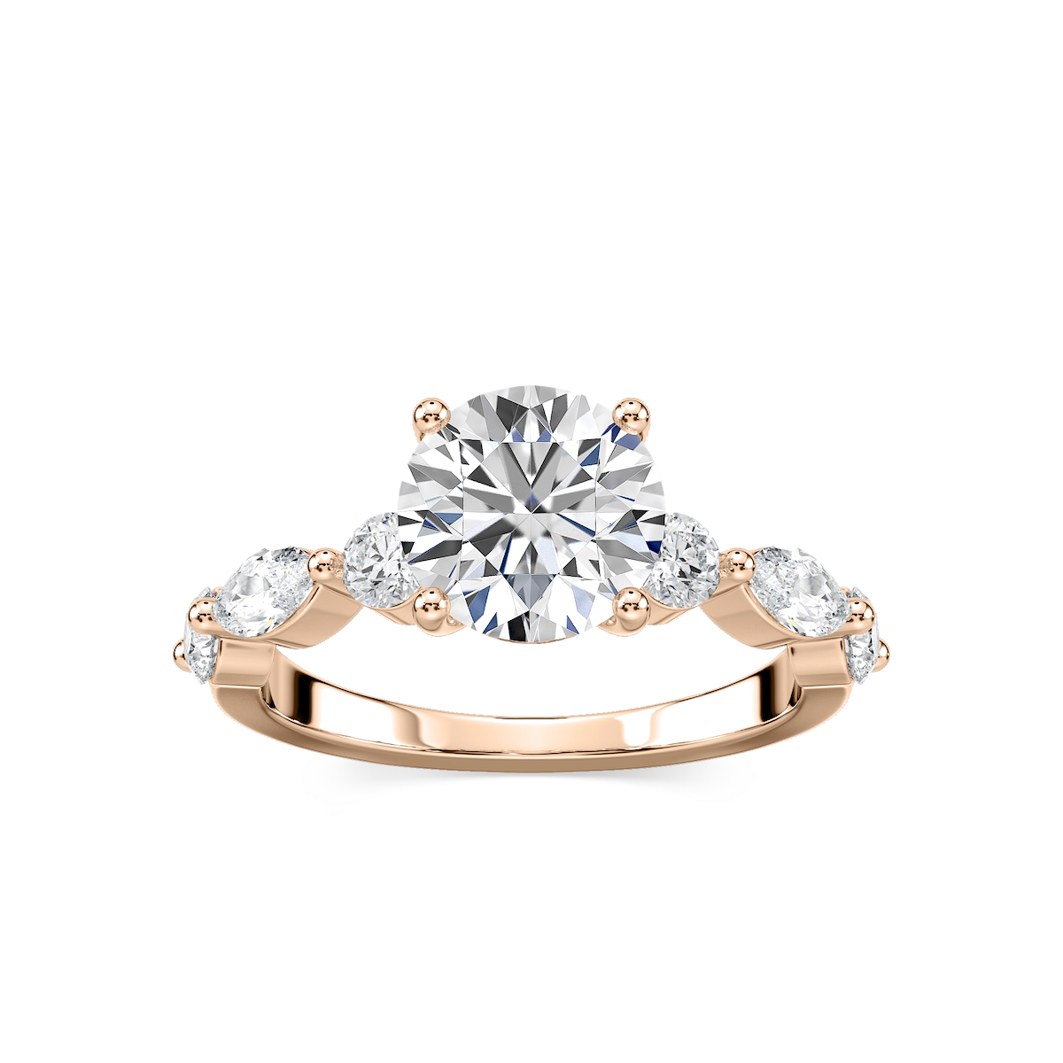 Sia Round Lab Grown Diamond Single Shared Prong Side Stone Engagement Ring