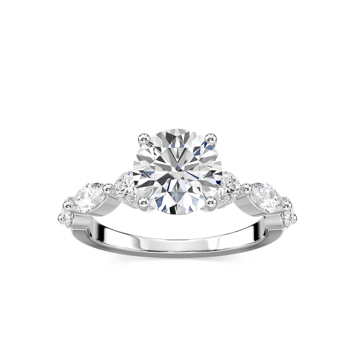 Sia Round Lab Grown Diamond Single Shared Prong Side Stone Engagement Ring