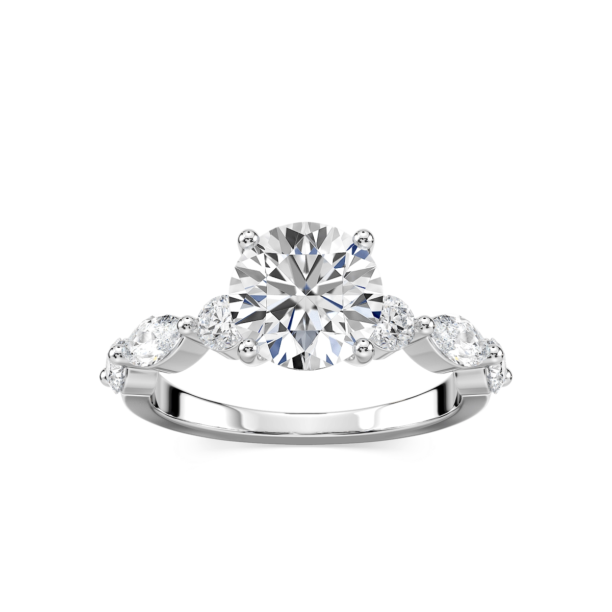 Sia Round Lab Grown Diamond Single Shared Prong Side Stone Engagement Ring