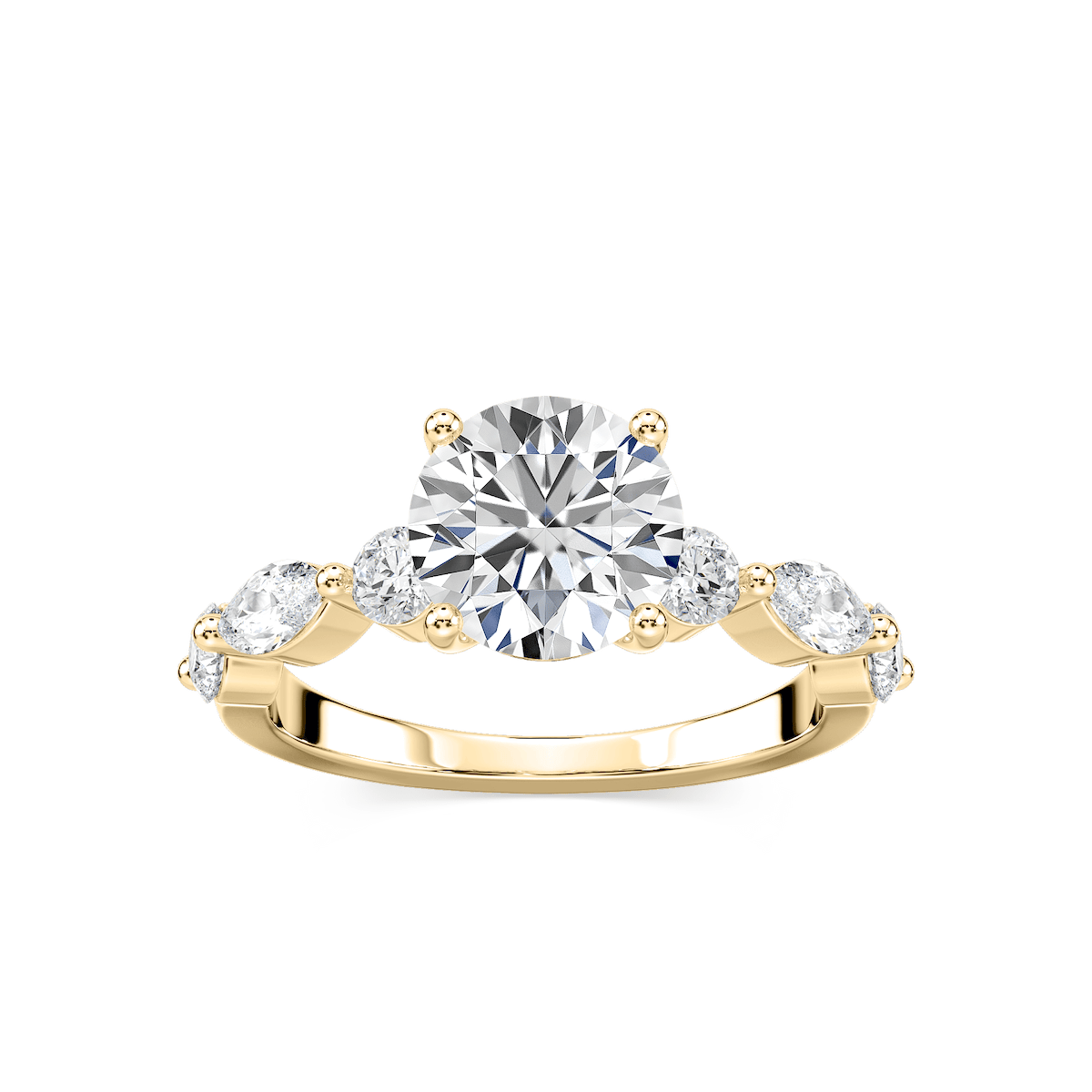 Sia Round Lab Grown Diamond Single Shared Prong Side Stone Engagement Ring