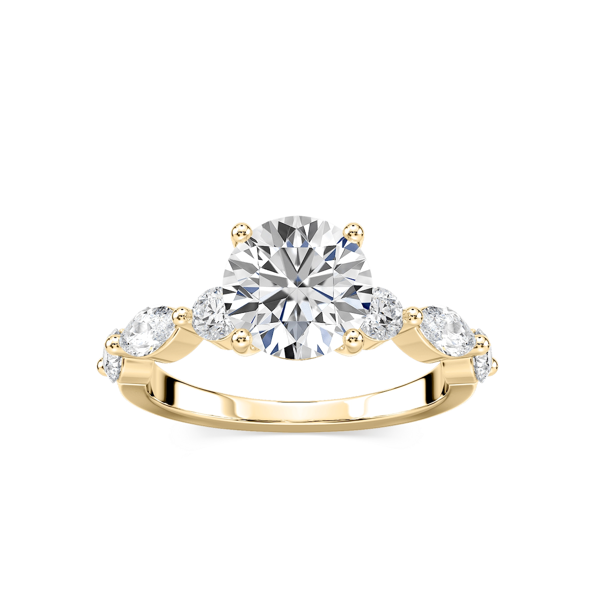 Sia Round Lab Grown Diamond Single Shared Prong Side Stone Engagement Ring