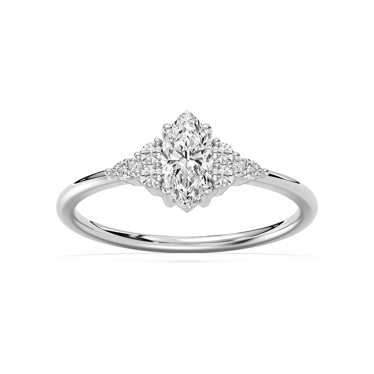 Signe 5/8 ctw Marquise Lab Grown Diamond Petite Side Stone Engagement Ring