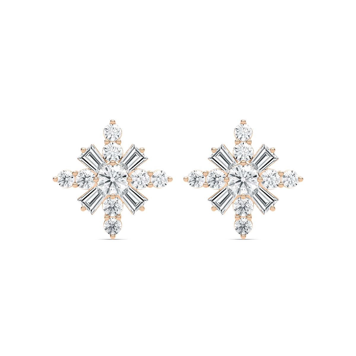 4 ⁷/₈ ctw Round and Tapered Baguette Lab Grown Diamond Snowflake Stud Earrings