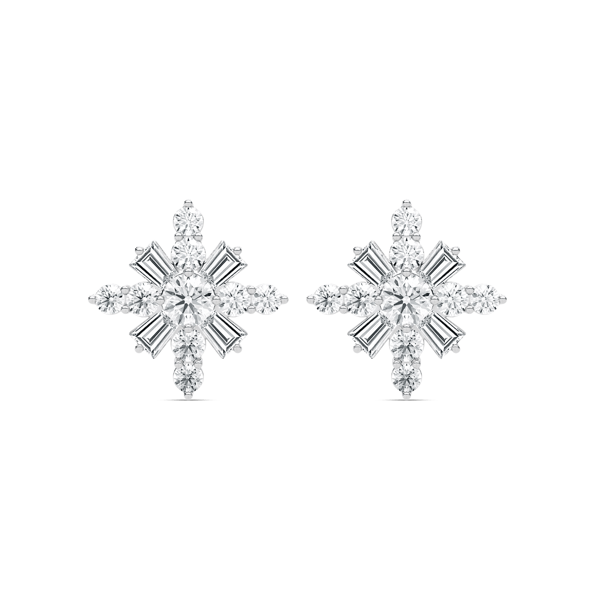 4 ⁷/₈ ctw Round and Tapered Baguette Lab Grown Diamond Snowflake Stud Earrings