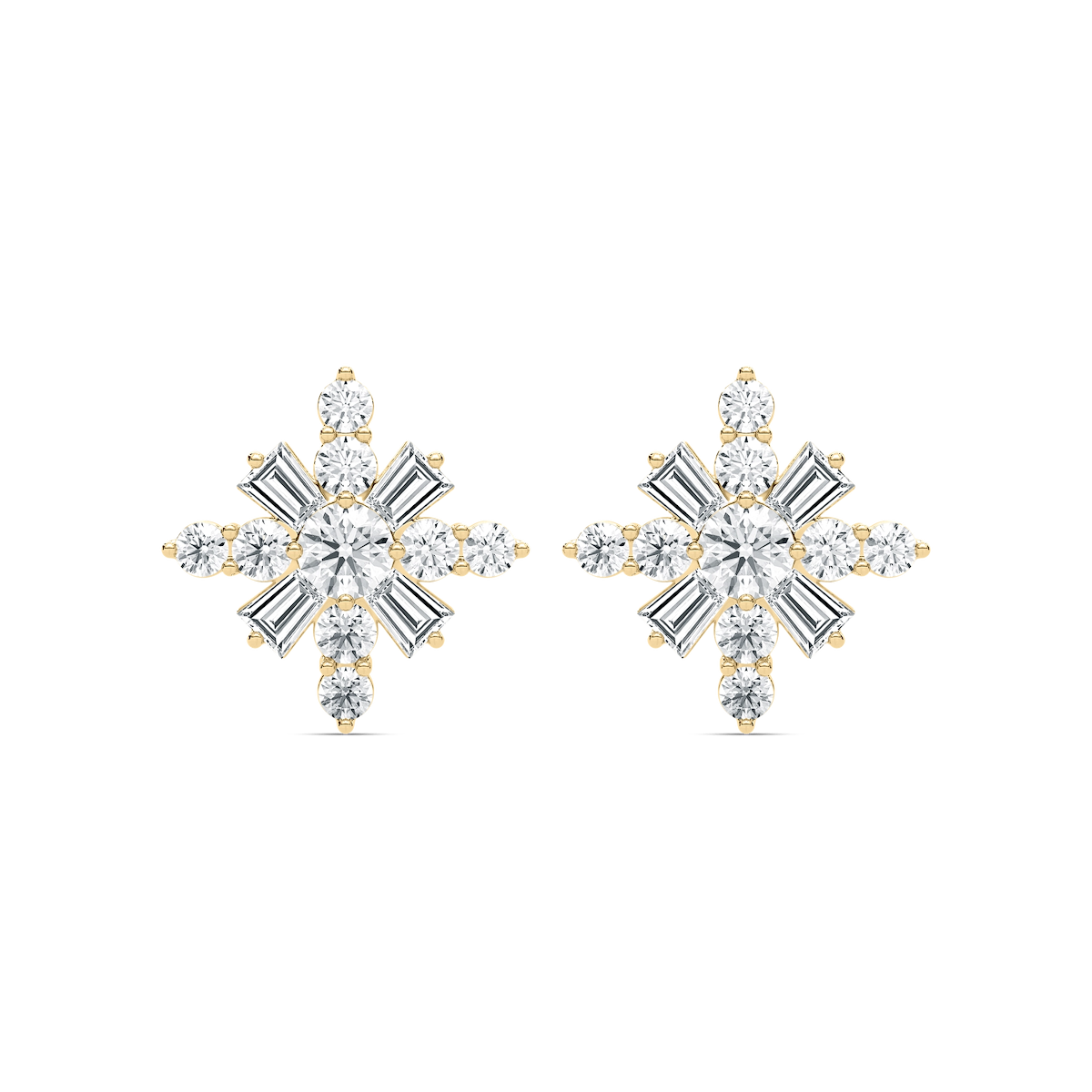4 ⁷/₈ ctw Round and Tapered Baguette Lab Grown Diamond Snowflake Stud Earrings