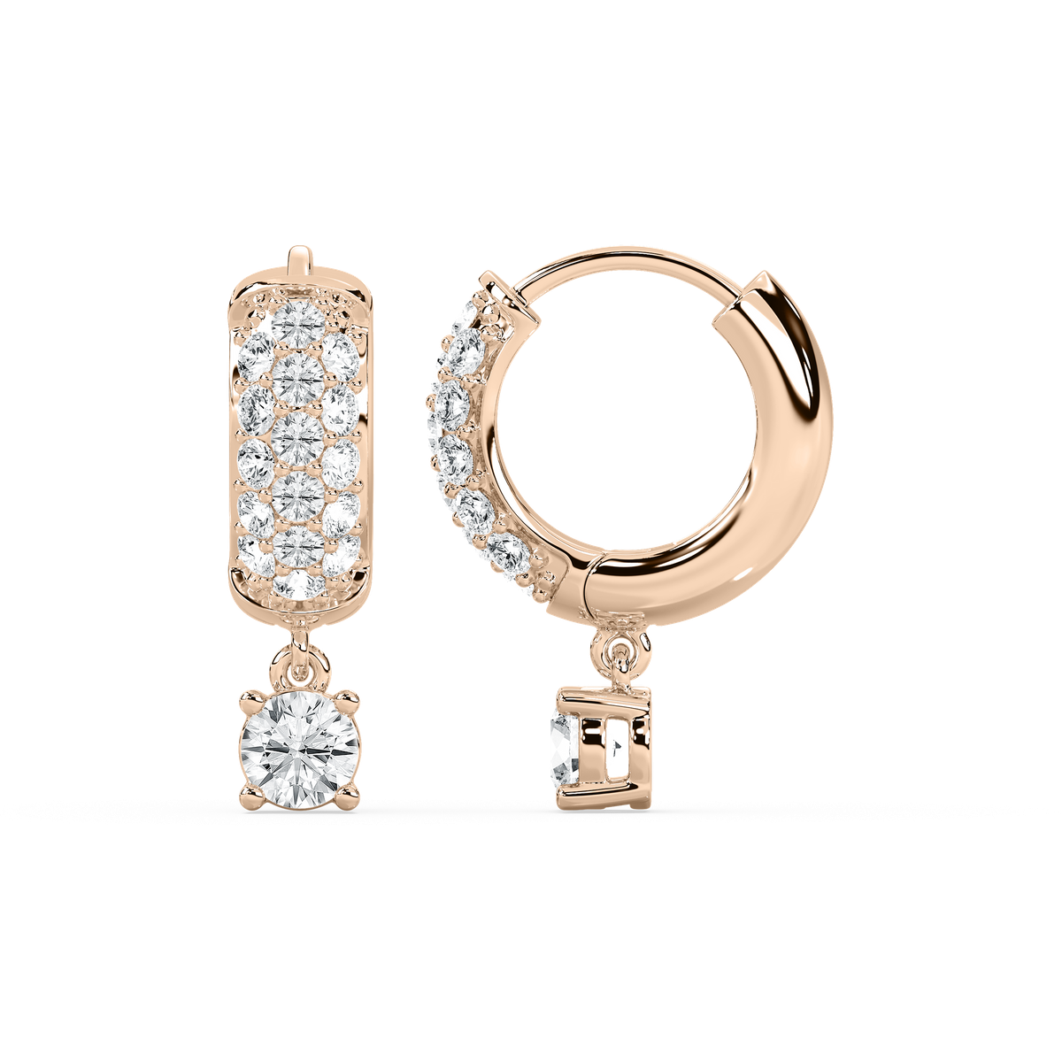 1 ½ ctw Lab Grown Diamond Solitaire Drop Pavé Hoop Earrings