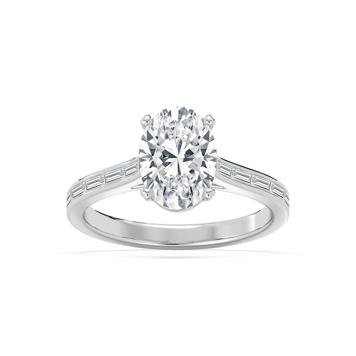 Sophie 2 ¹⁄₄ ctw Oval Lab Grown Diamond Channel Set Baguette Side Stone Engagement Ring