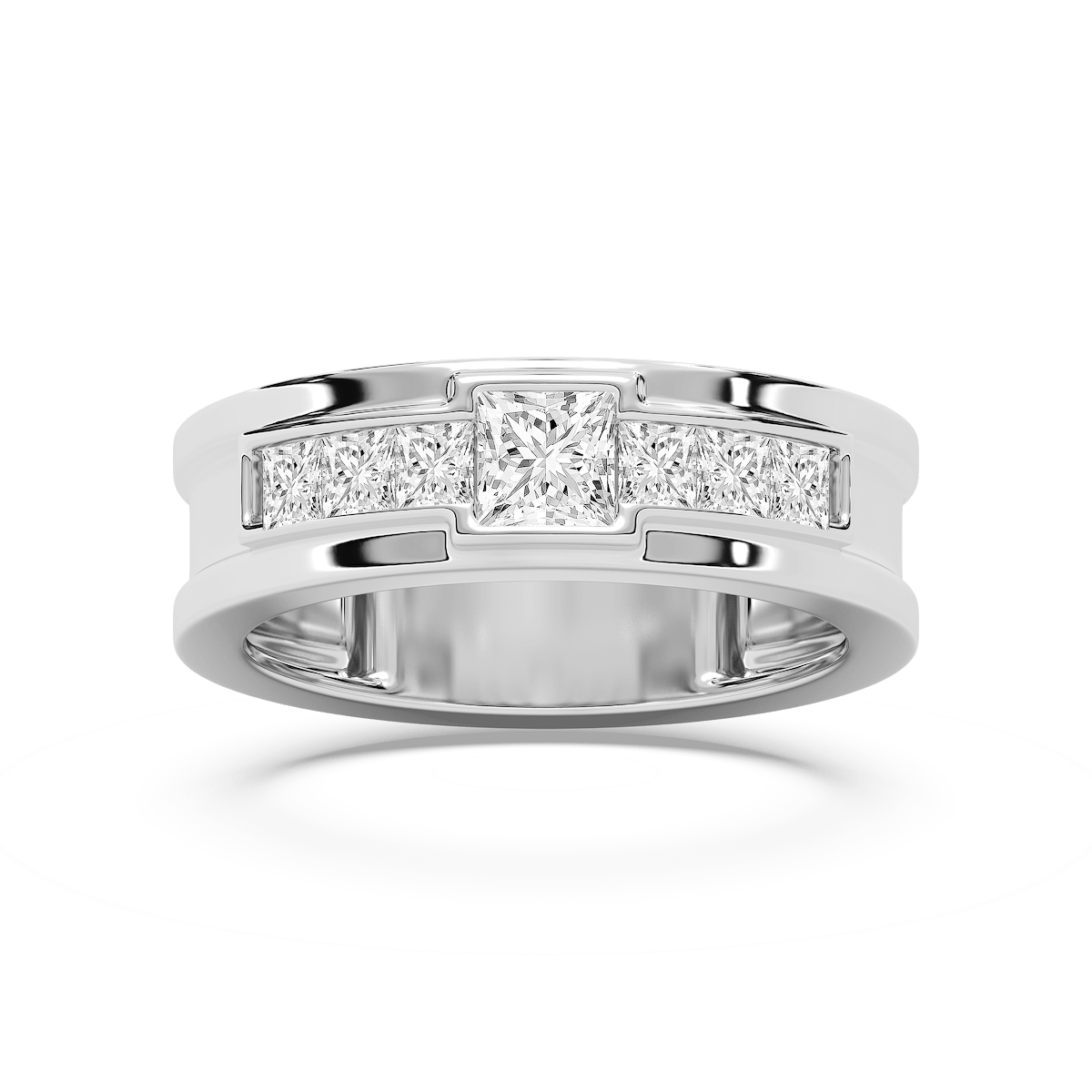 Elijah 1 ⅓ ctw Princess Lab Grown Diamond 7.20mm Bezel Mens Wedding Band