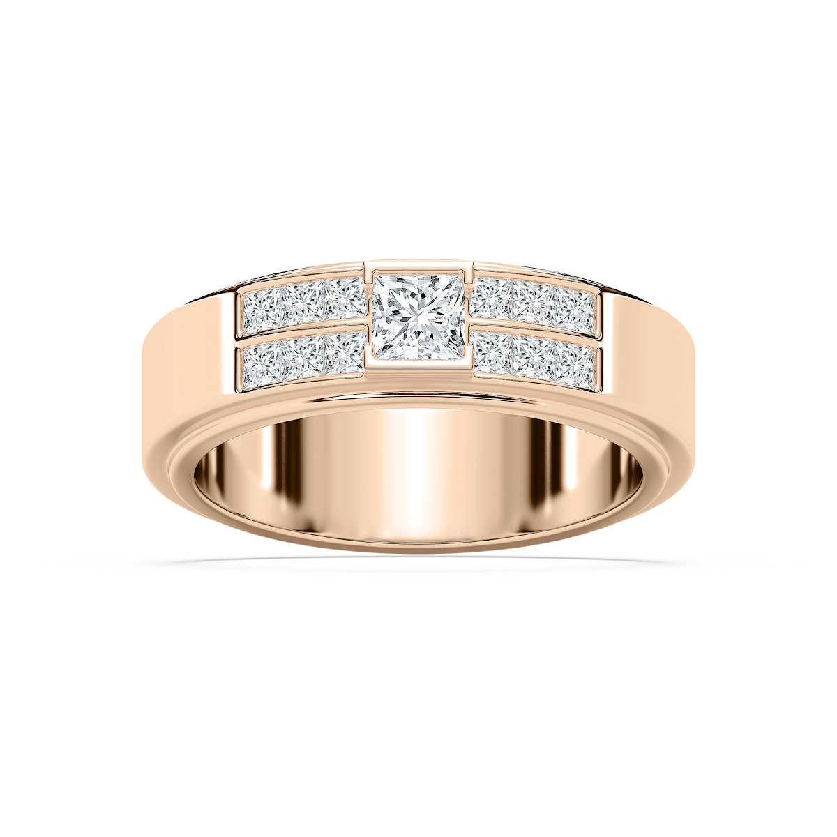 Max 1 ctw Princess Lab Grown Diamond 6.80mm Half Bezel Mens Wedding Band