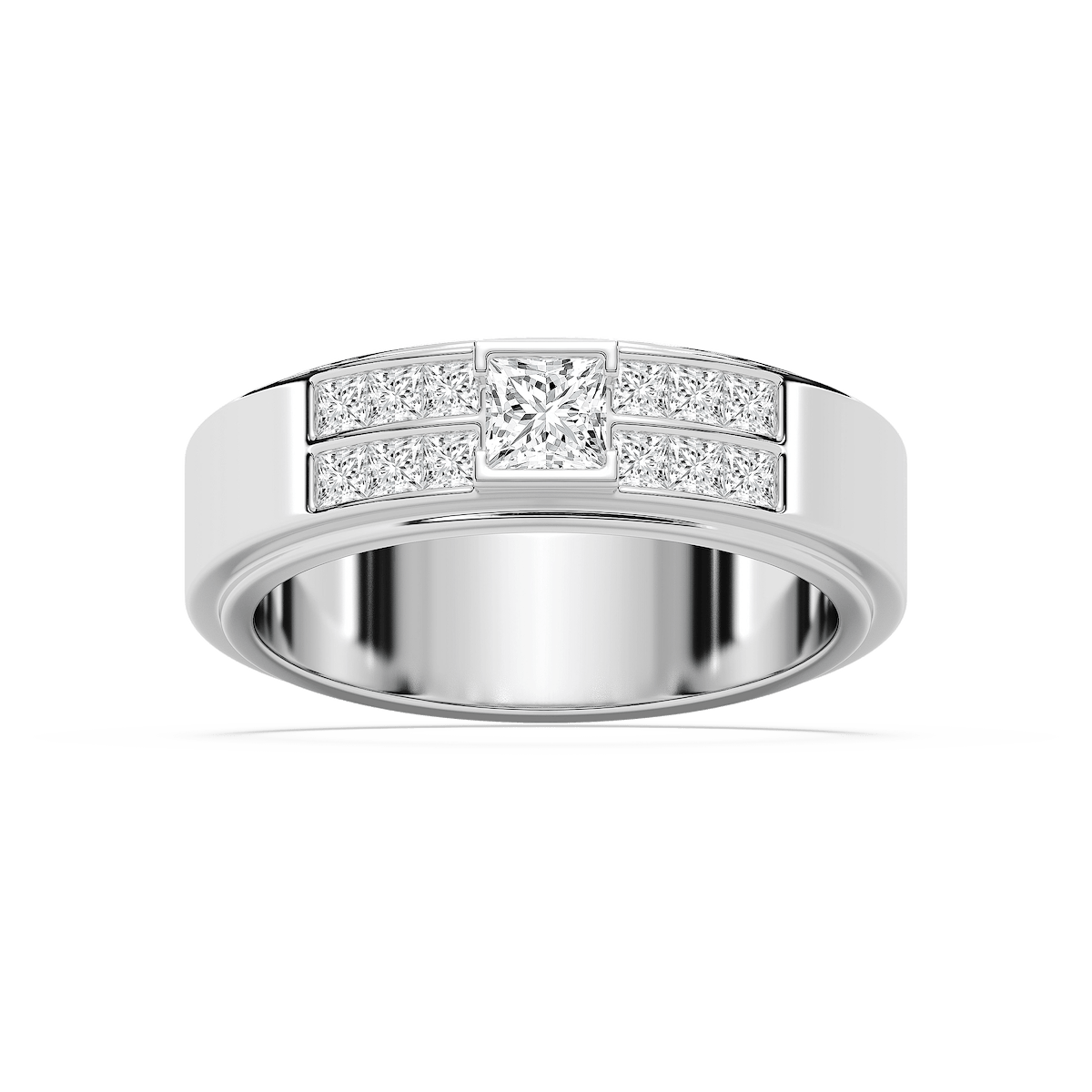 Max 1 ctw Princess Lab Grown Diamond 6.80mm Half Bezel Mens Wedding Band