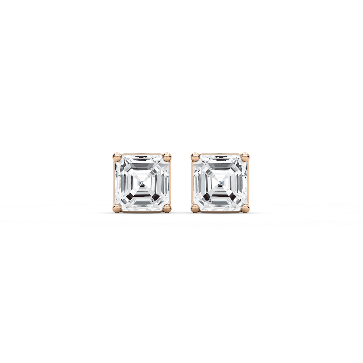Asscher Cut Lab Grown Diamond Three Prong Stud Earrings