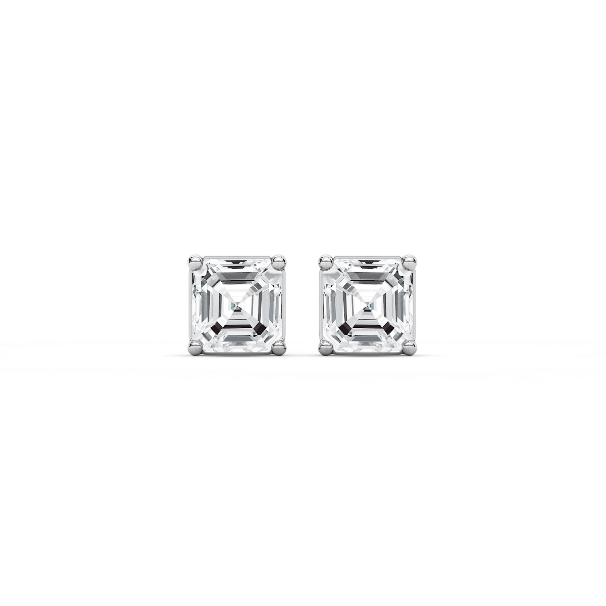 Asscher Cut Lab Grown Diamond Three Prong Stud Earrings