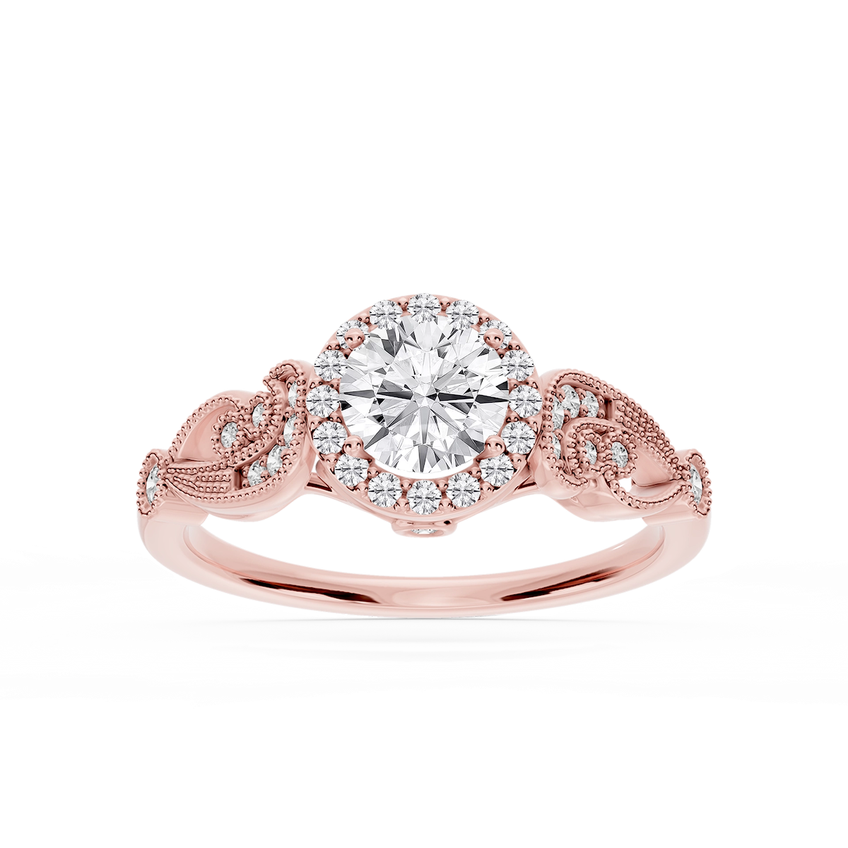 Freya Lab Grown Diamond Halo Vintage Filigree Wedding Set