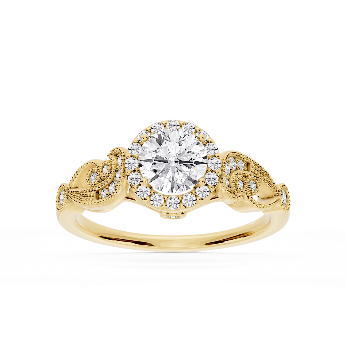 Freya Lab Grown Diamond Halo Vintage Filigree Wedding Set