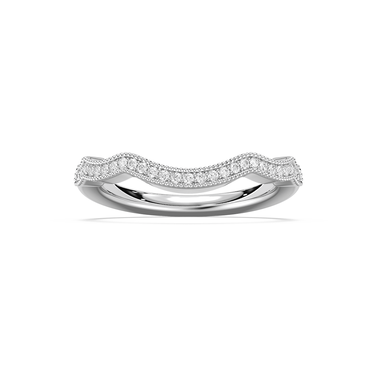 Addilyn 1/8 ctw Round Lab Grown Diamond Milgrain Channel Curved Band