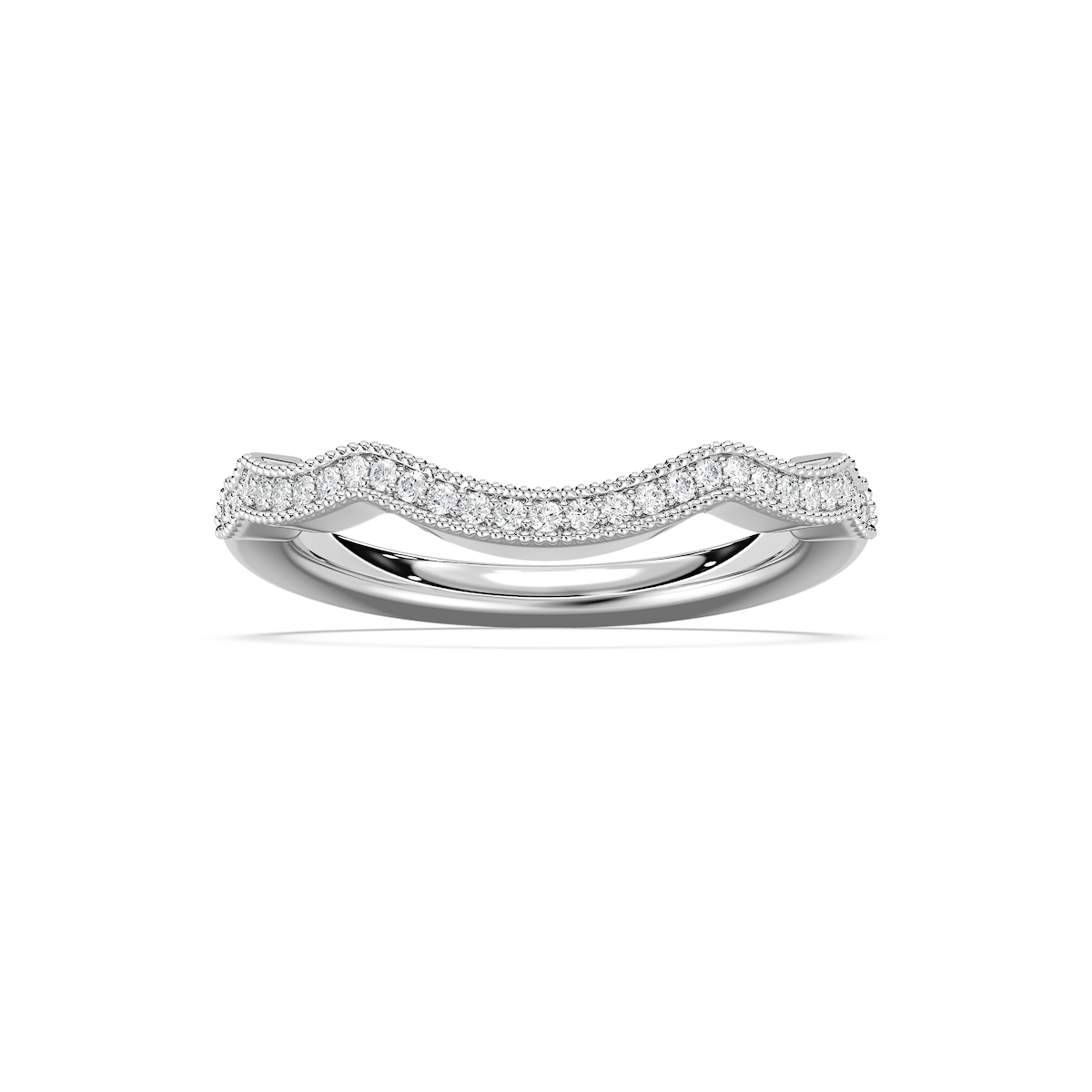 Addilyn 1/8 ctw Round Lab Grown Diamond Milgrain Channel Curved Band
