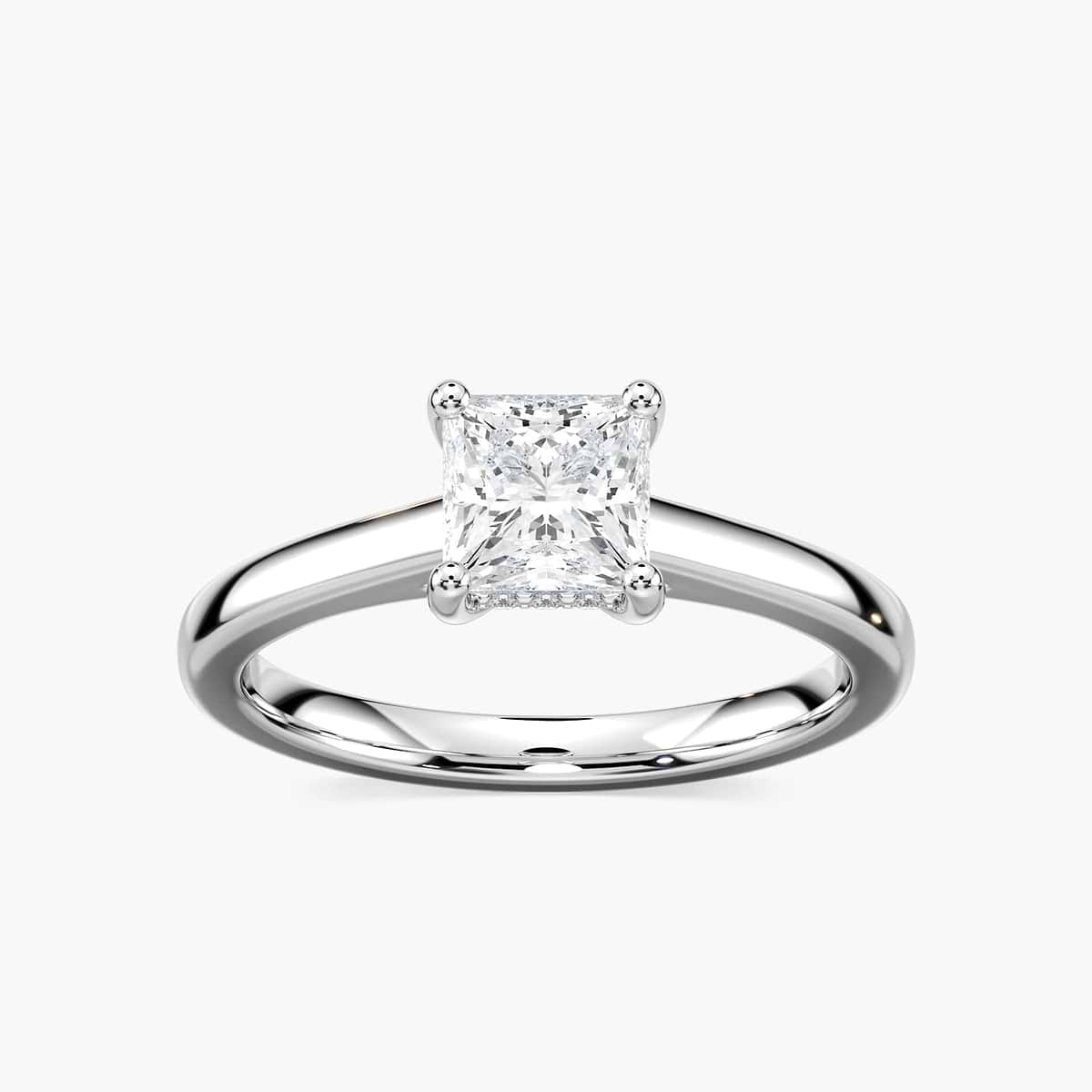 Stefania Princess Lab Grown Diamond Cathedral Hidden Halo Engagement Ring