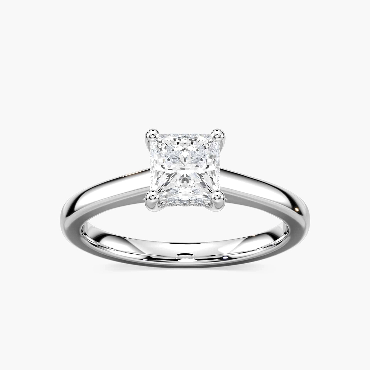 Stefania Princess Lab Grown Diamond Cathedral Hidden Halo Engagement Ring