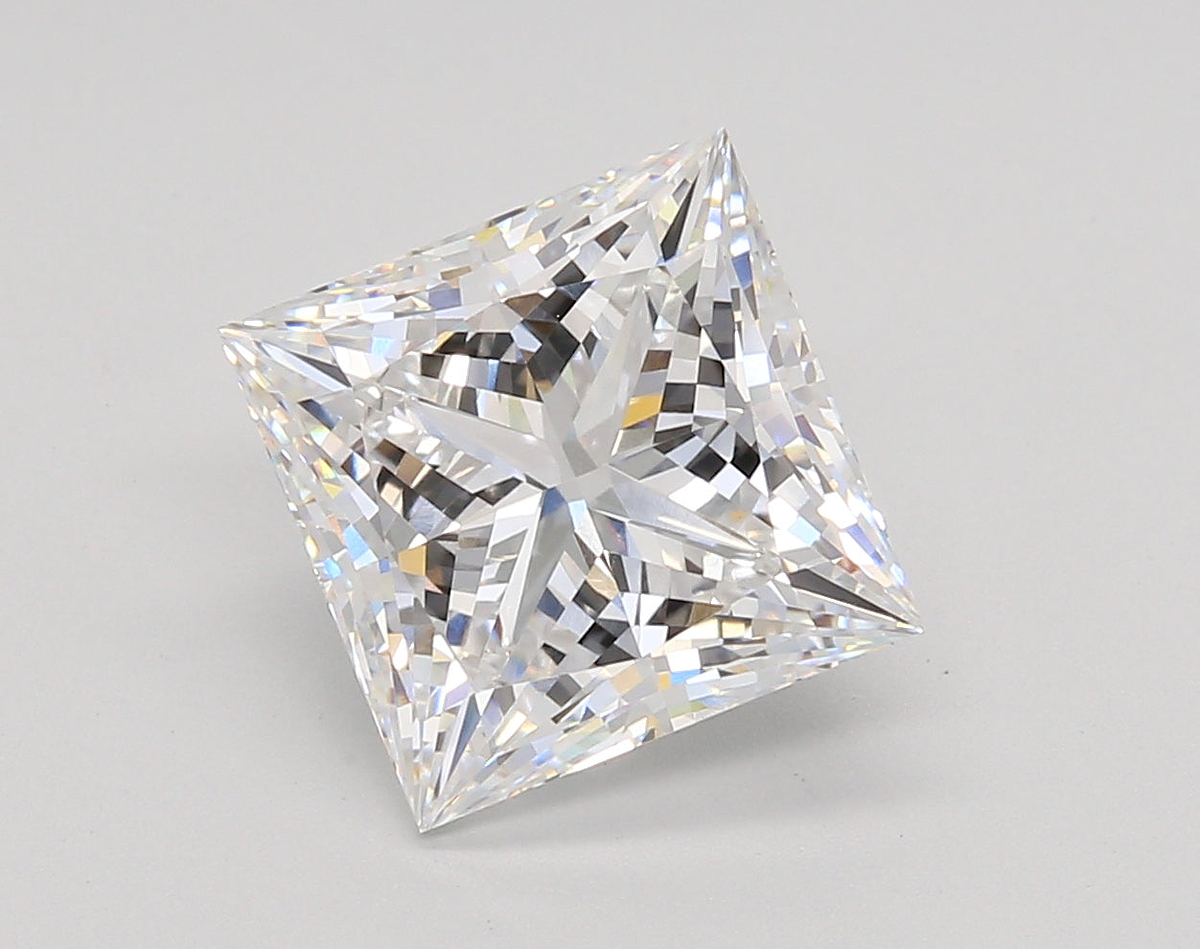 4.07 Carat Princess Shaped, Ideal Cut, E Color, VVS2 Clarity, IGI Certified Lab Grown Diamond