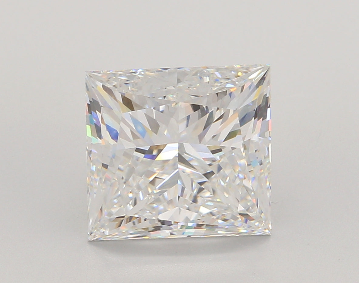 5.01 Carat Princess Shaped, Ideal Cut, E Color, VVS2 Clarity, IGI Certified Lab Grown Diamond