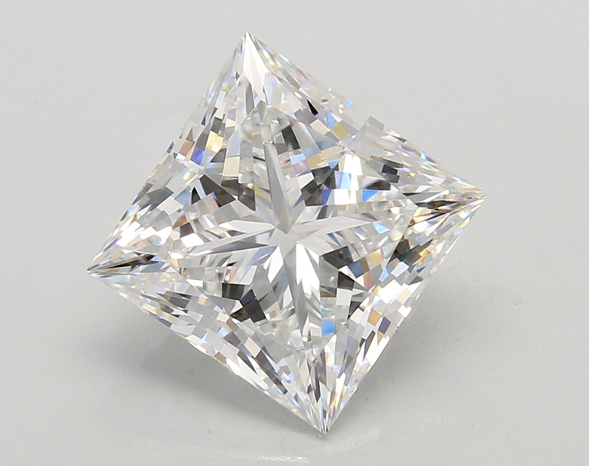 5.52 Carat Princess Shaped, Ideal Cut, E Color, VVS2 Clarity, IGI Certified Lab Grown Diamond
