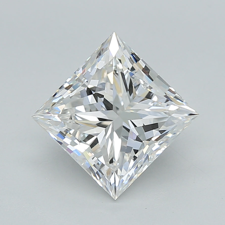 2.50 Carat Princess Shaped, Ideal Cut, E Color, VVS2 Clarity, IGI Certified Lab Grown Diamond