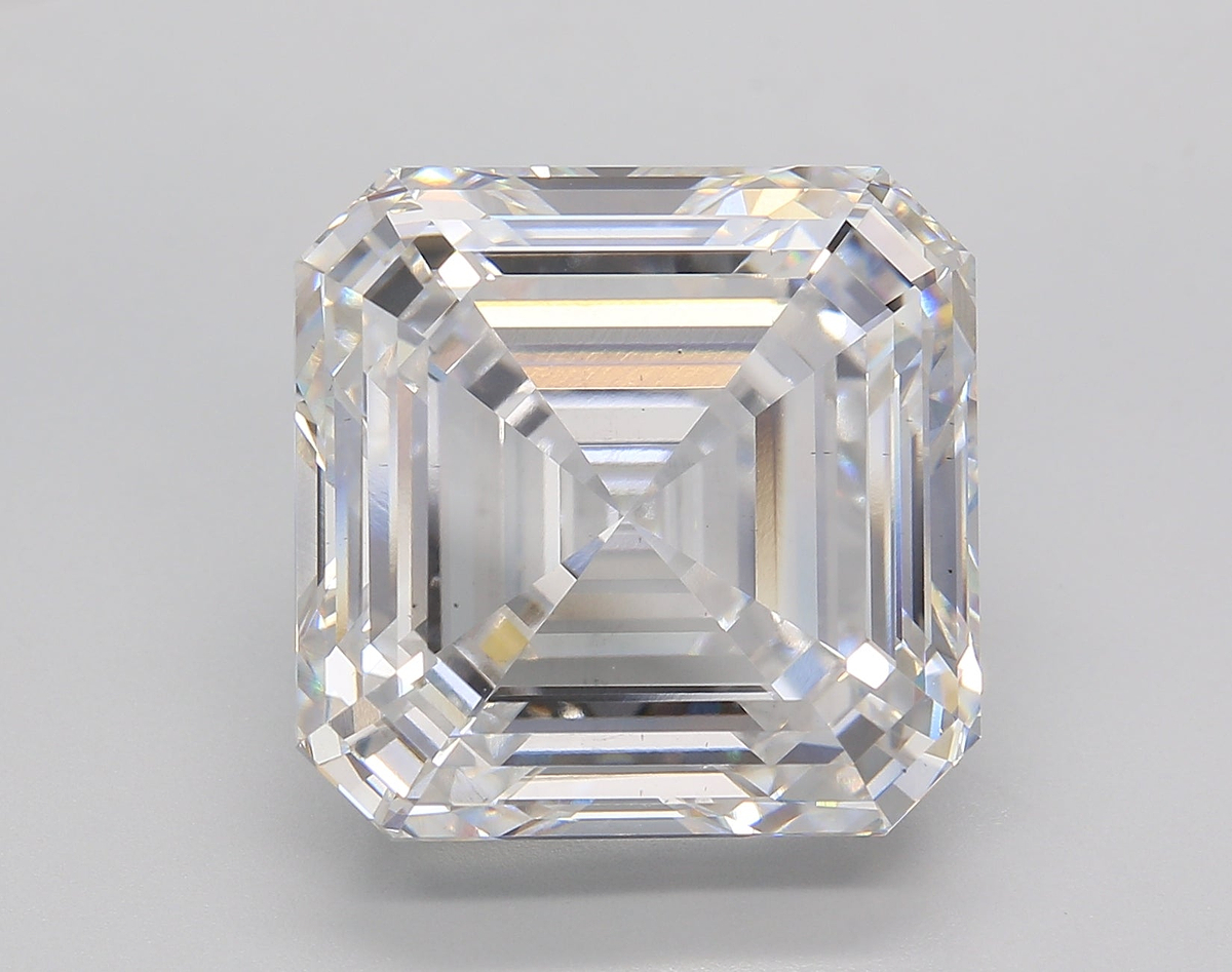 15.25 Carat Asscher Shaped, Ideal Cut, E Color, VS1 Clarity, IGI Certified Lab Grown Diamond