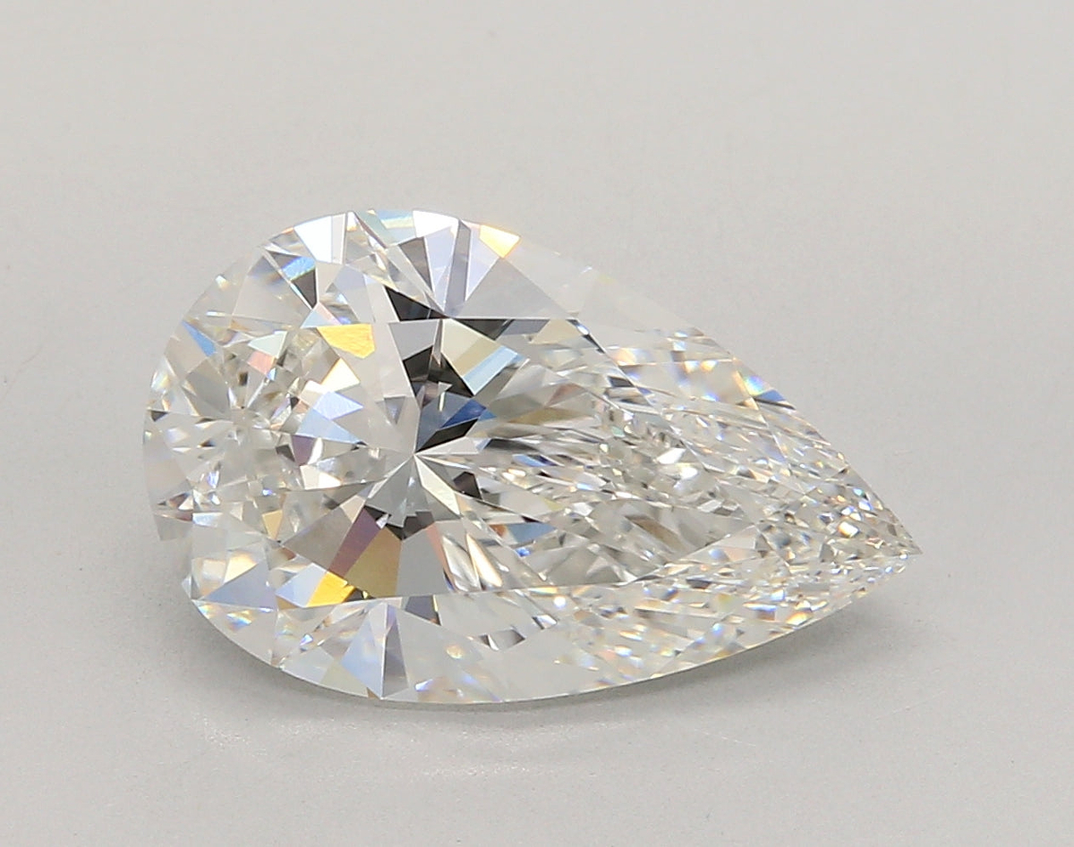 5.04 Carat Pear Shaped, Ideal Cut, F Color, VVS2 Clarity, IGI Certified Lab Grown Diamond