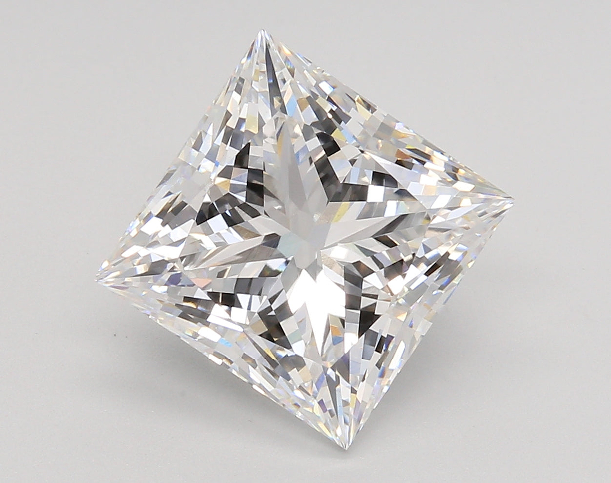 5.58 Carat Princess Shaped, Ideal Cut, E Color, VVS2 Clarity, IGI Certified Lab Grown Diamond