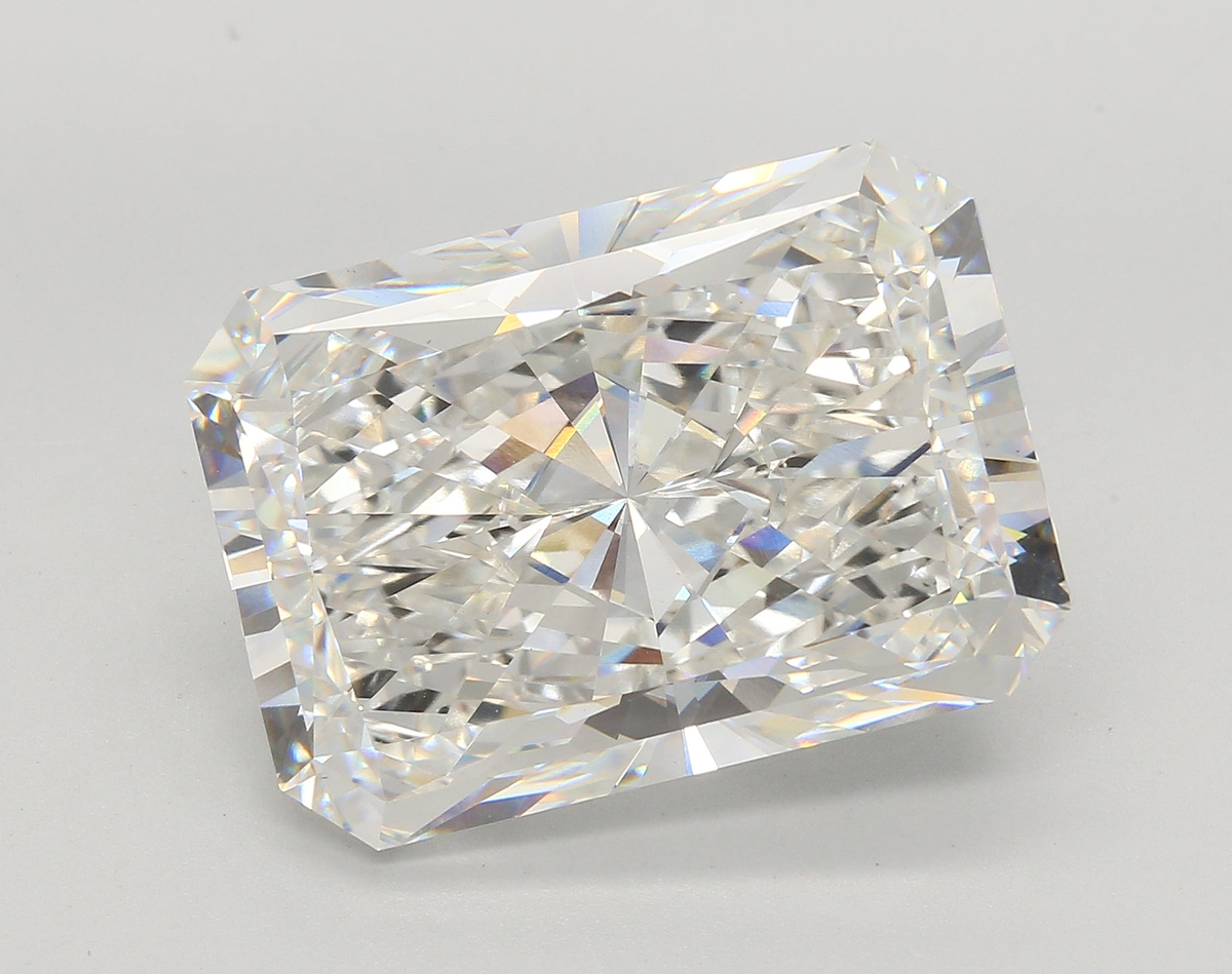 18.54 Carat Radiant Shaped, Ideal Cut, F Color, VS1 Clarity, IGI Certified Lab Grown Diamond
