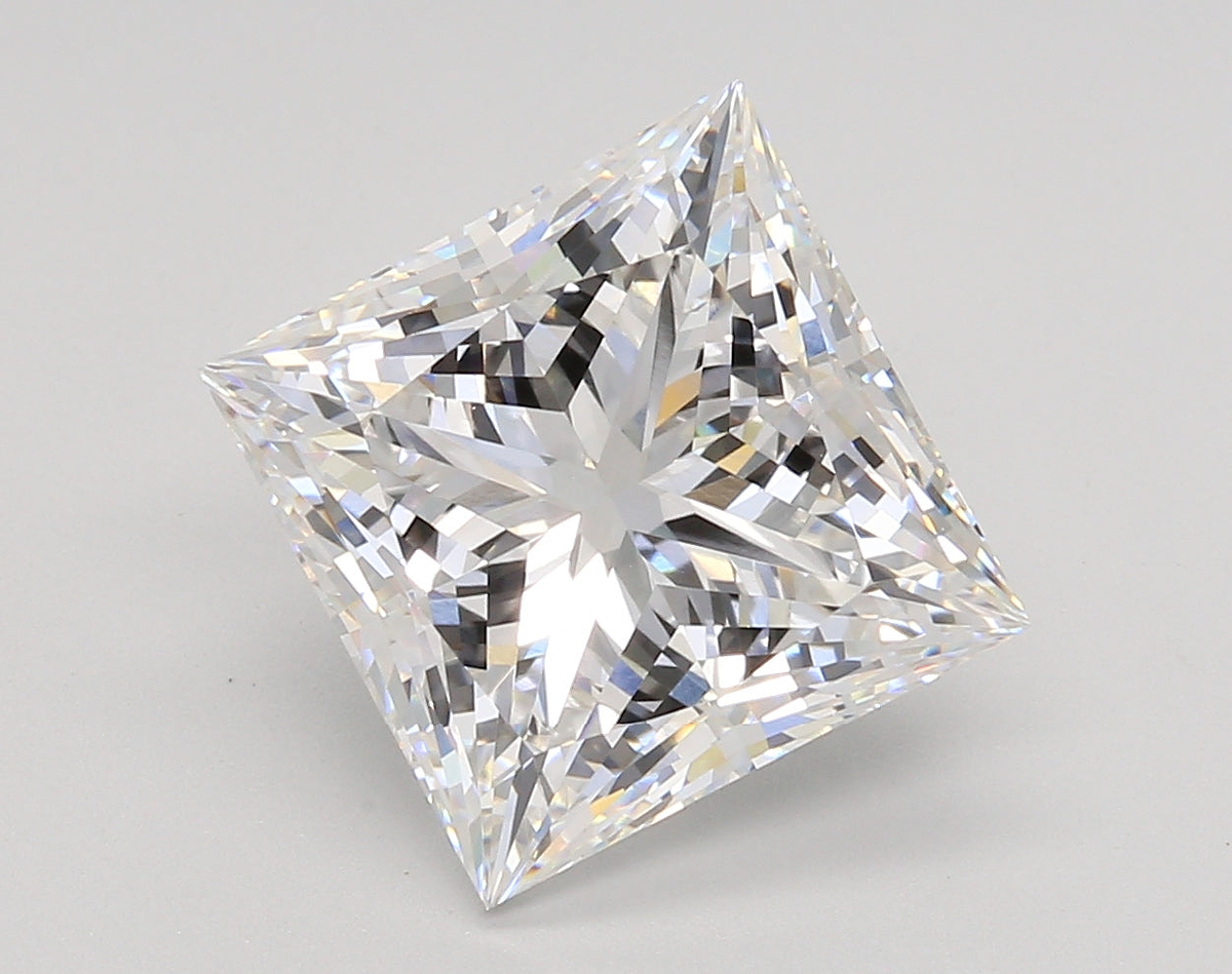 5.51 Carat Princess Shaped, Ideal Cut, F Color, VVS2 Clarity, IGI Certified Lab Grown Diamond