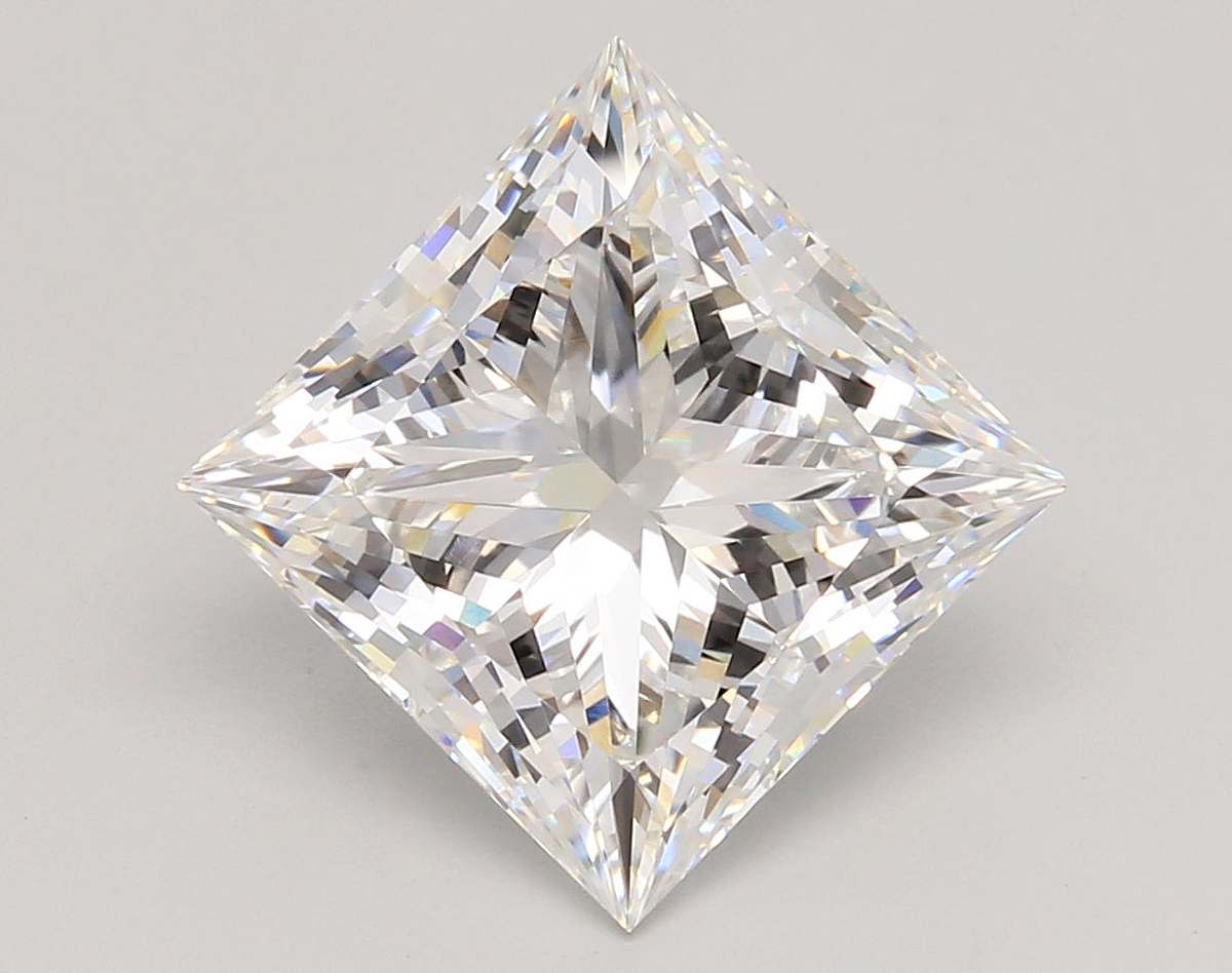 5.47 Carat Princess Shaped, Ideal Cut, E Color, VVS2 Clarity, IGI Certified Lab Grown Diamond