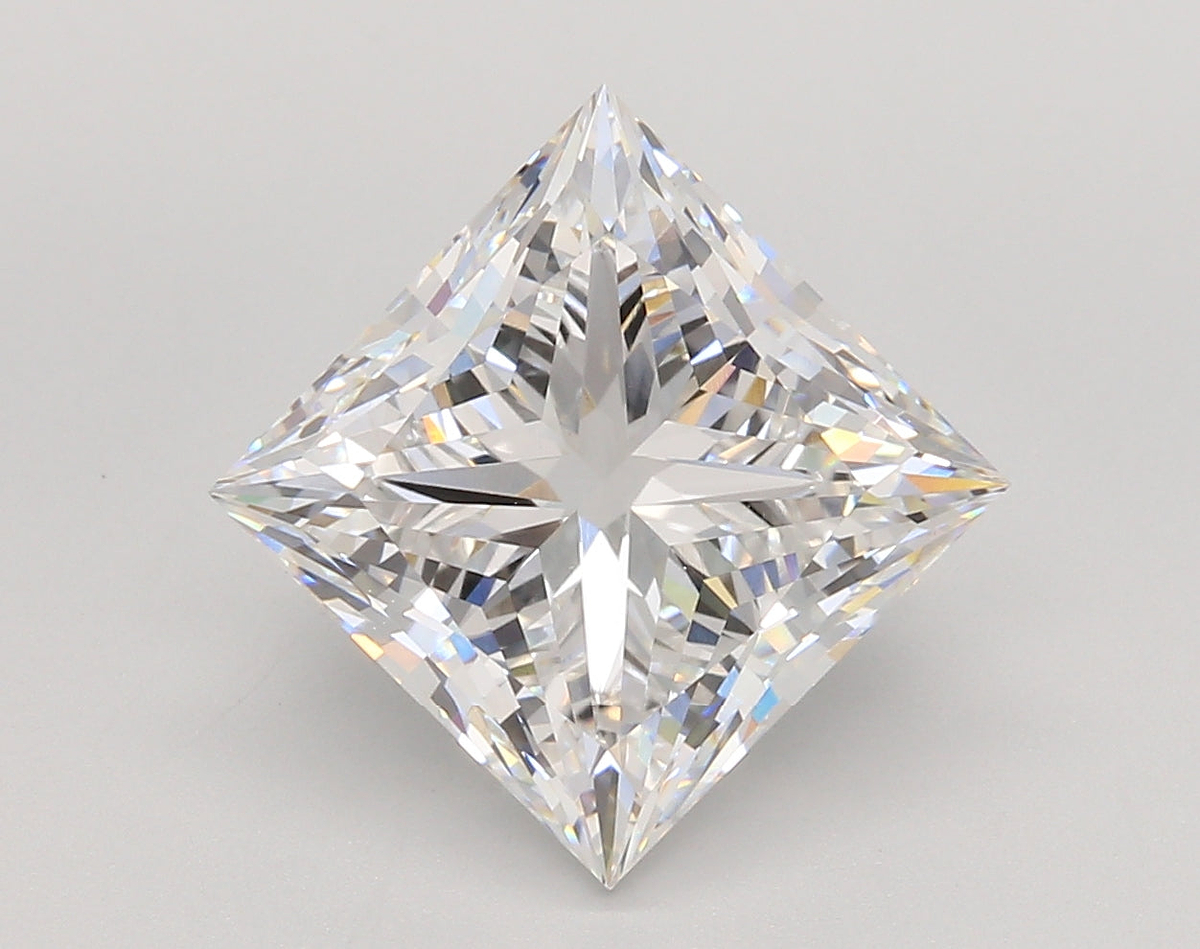 5.52 Carat Princess Shaped, Ideal Cut, E Color, VVS2 Clarity, IGI Certified Lab Grown Diamond