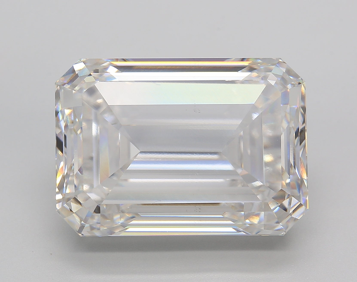 19.00 Carat Emerald Shaped, Ideal Cut, F Color, VS1 Clarity, IGI Certified Lab Grown Diamond
